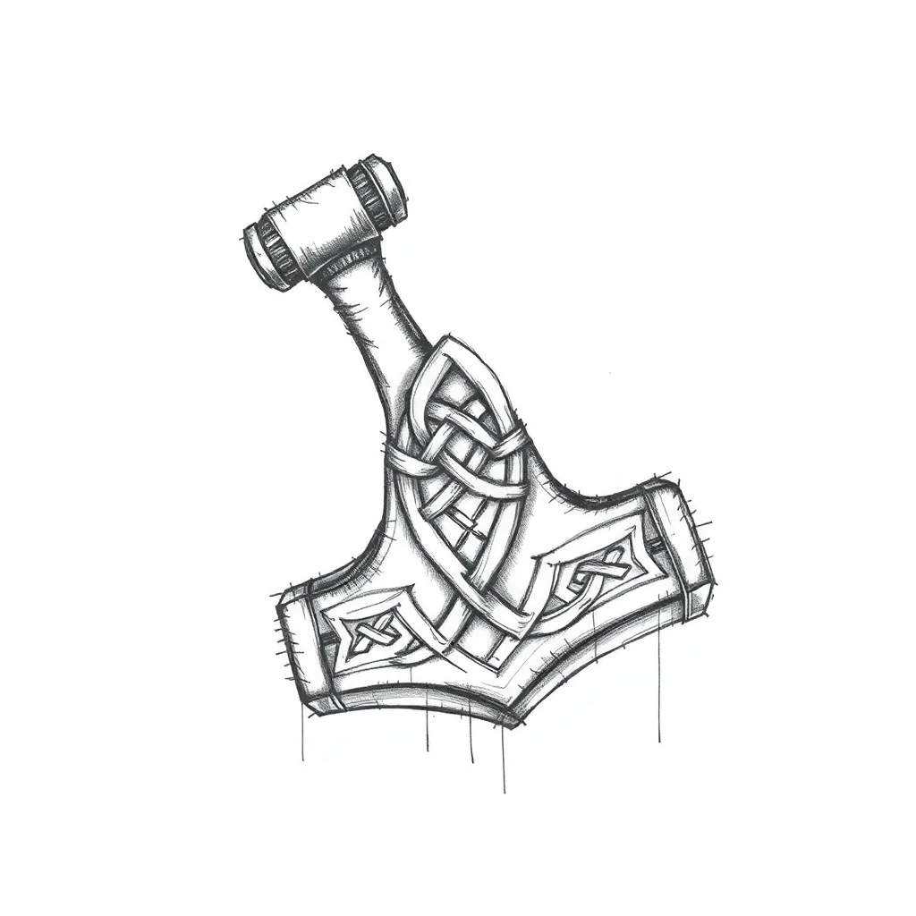 Tatouage marteau en style sketch, design généré par IA