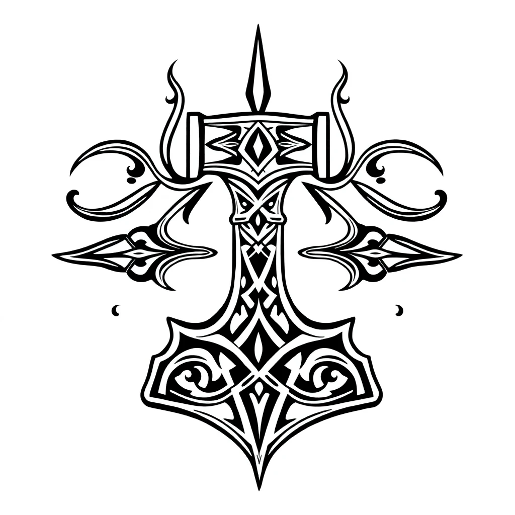 Tatouage marteau en style tribal, design généré par IA