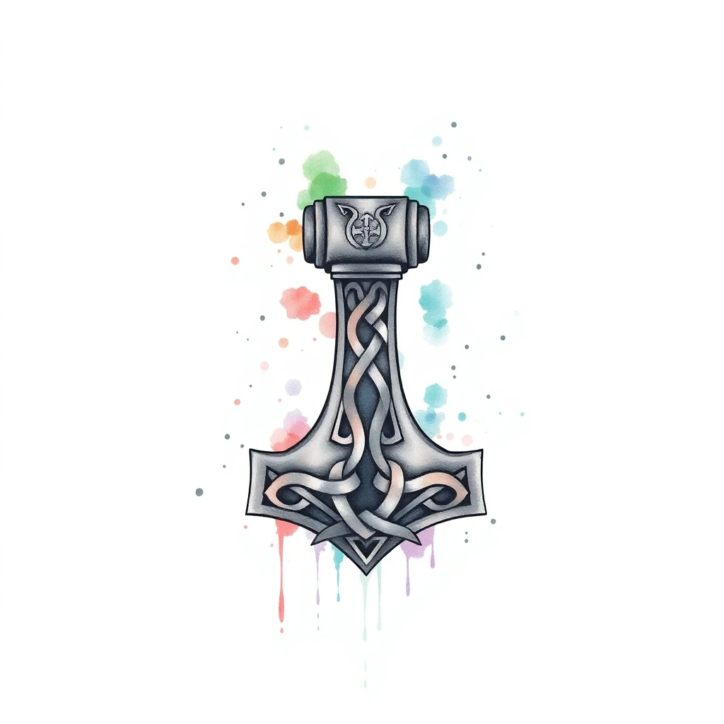 Tatouage marteau en style watercolor, design généré par IA