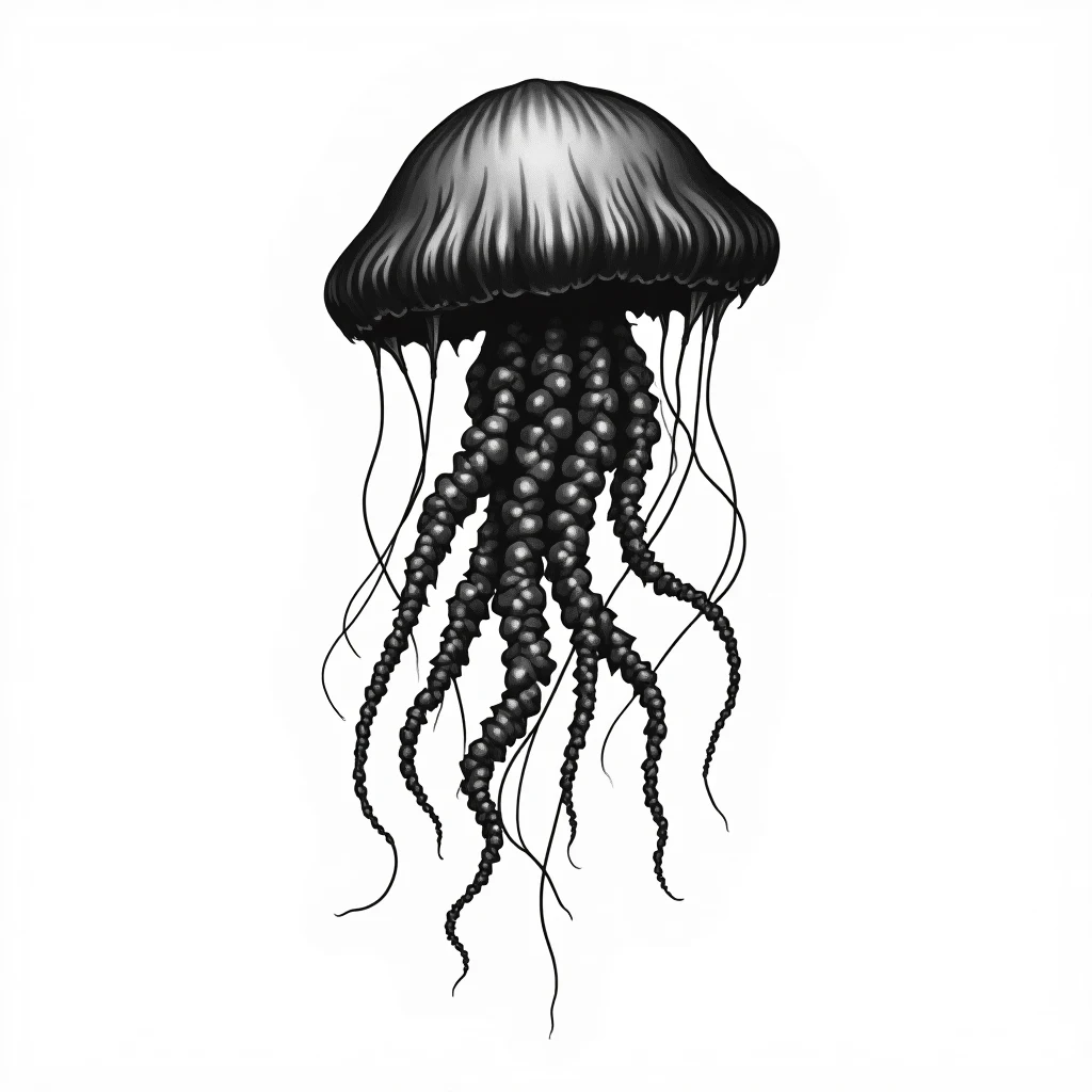 Idée de tatouage meduse en style blackwork, adaptable au avant-bras
