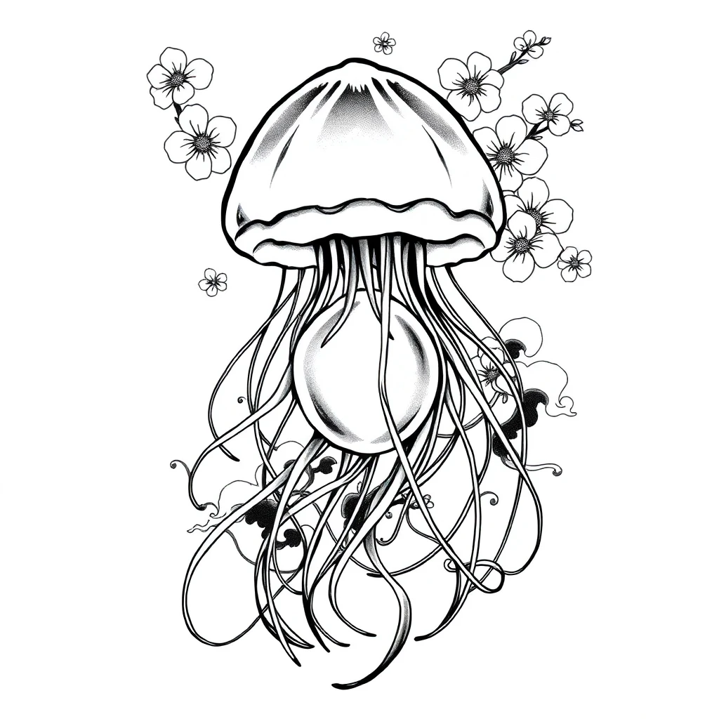 Tatouage méduse en style japonais, design généré par IA