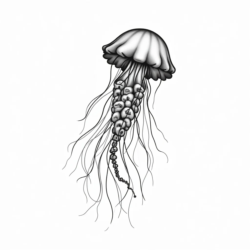 Idée de tatouage meduse en style minimaliste, adaptable au derrière l'oreille
