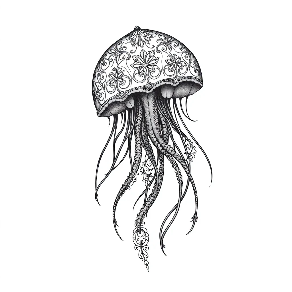 Tatouage méduse en style ornemental, design généré par IA