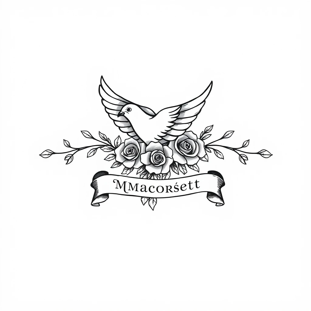 Colombe et banderole d'hommage, design généré avec Tatua