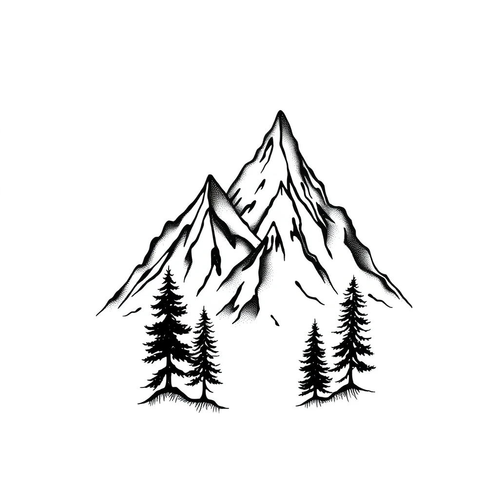 Tatouage montagne en style dotwork