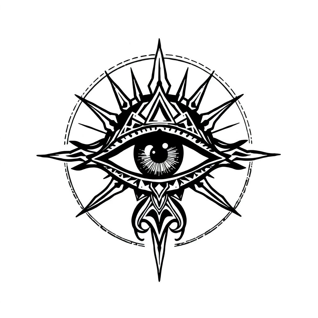 Idée de tatouage oeil en style blackwork, adaptable au dos