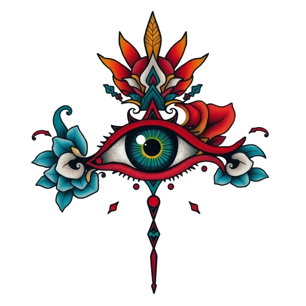 Idée de tatouage oeil en style japonais, adaptable au sternum