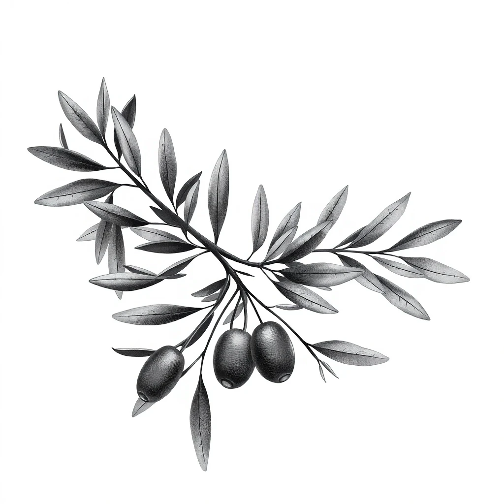 Tatouage olivier en style black and gray, design généré par IA