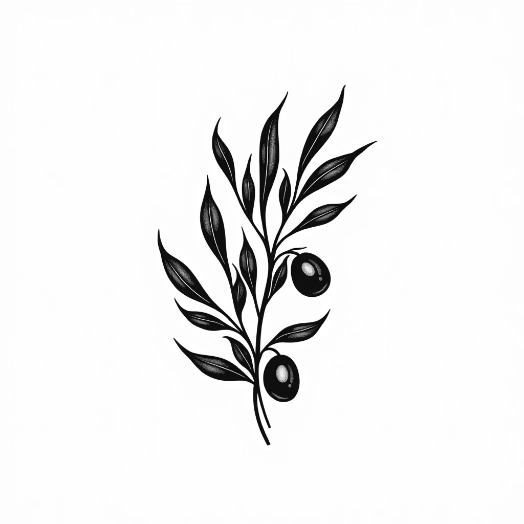 Idée de branche d'olivier en blackwork pour une manchette de bras