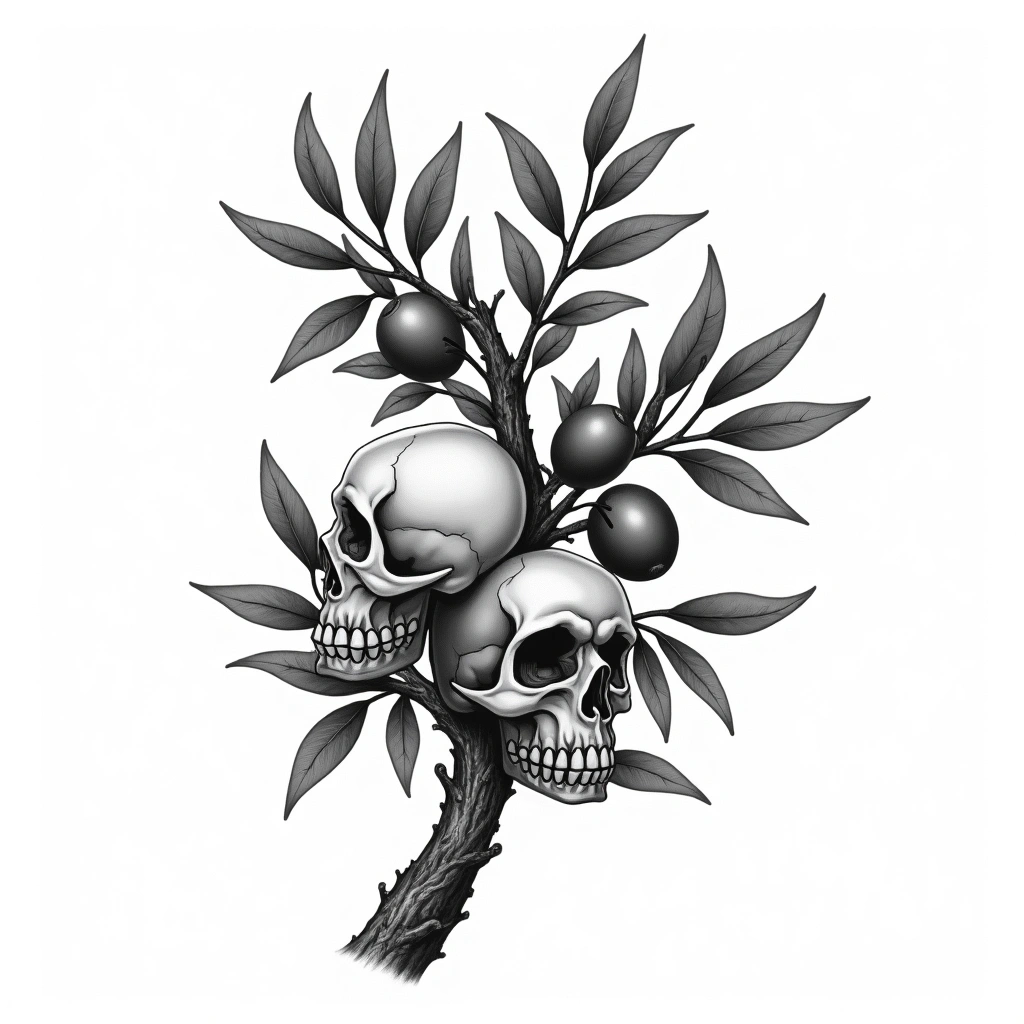 Tatouage olivier en style chicano, design généré par IA