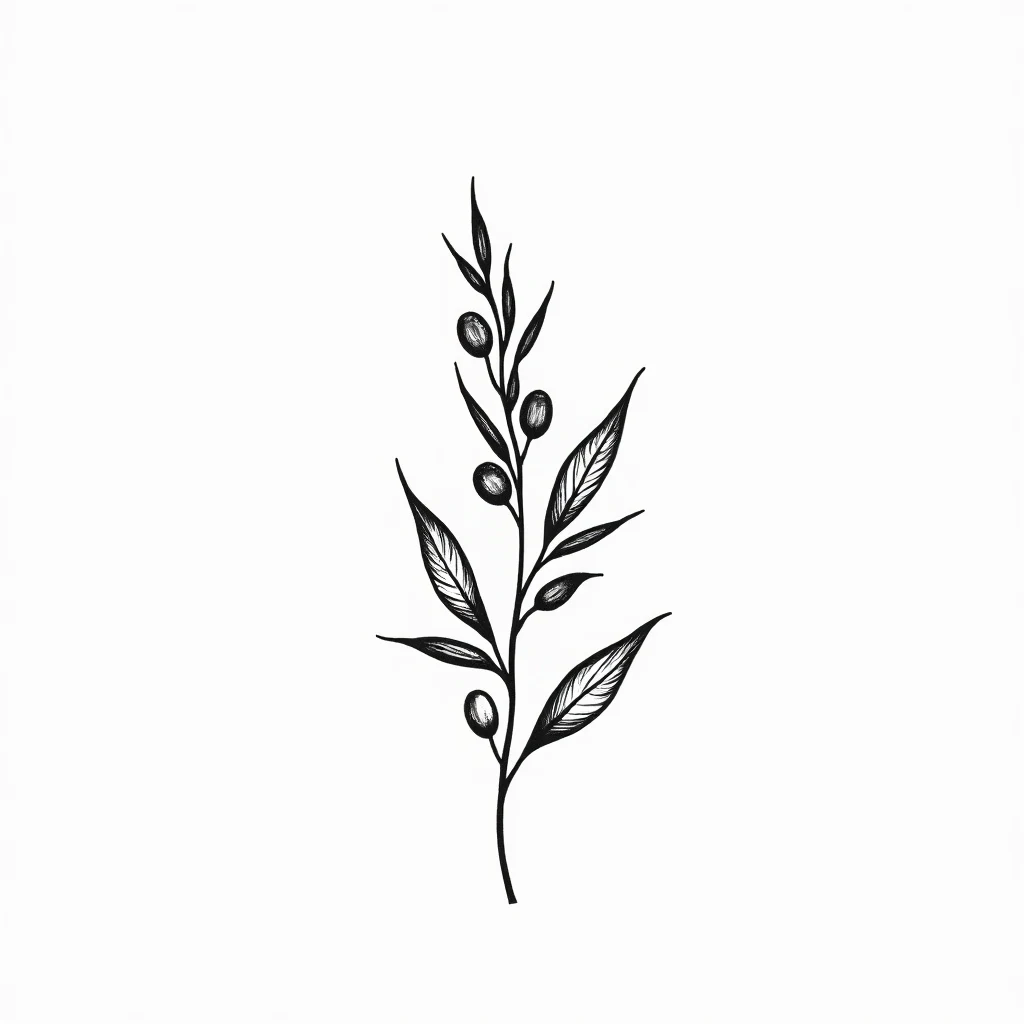 Branche d'olivier minimaliste en tatouage, trait fin