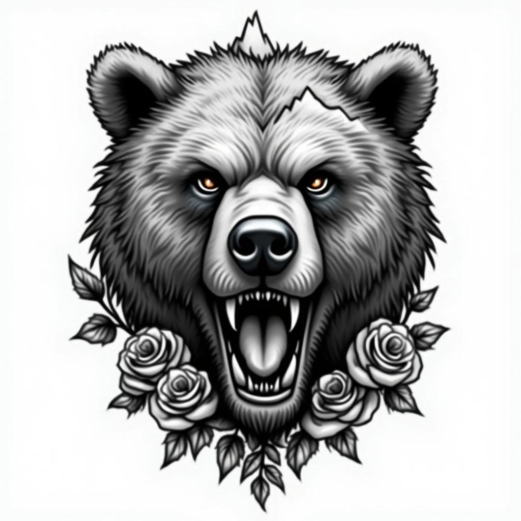 Tatouage ours en style chicano, design généré par IA