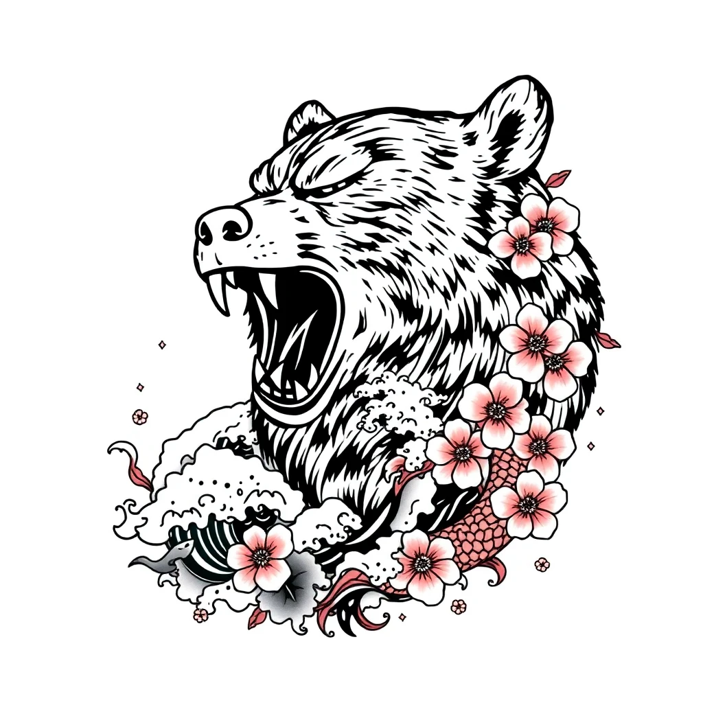 Tatouage ours en style japonais, design généré par IA