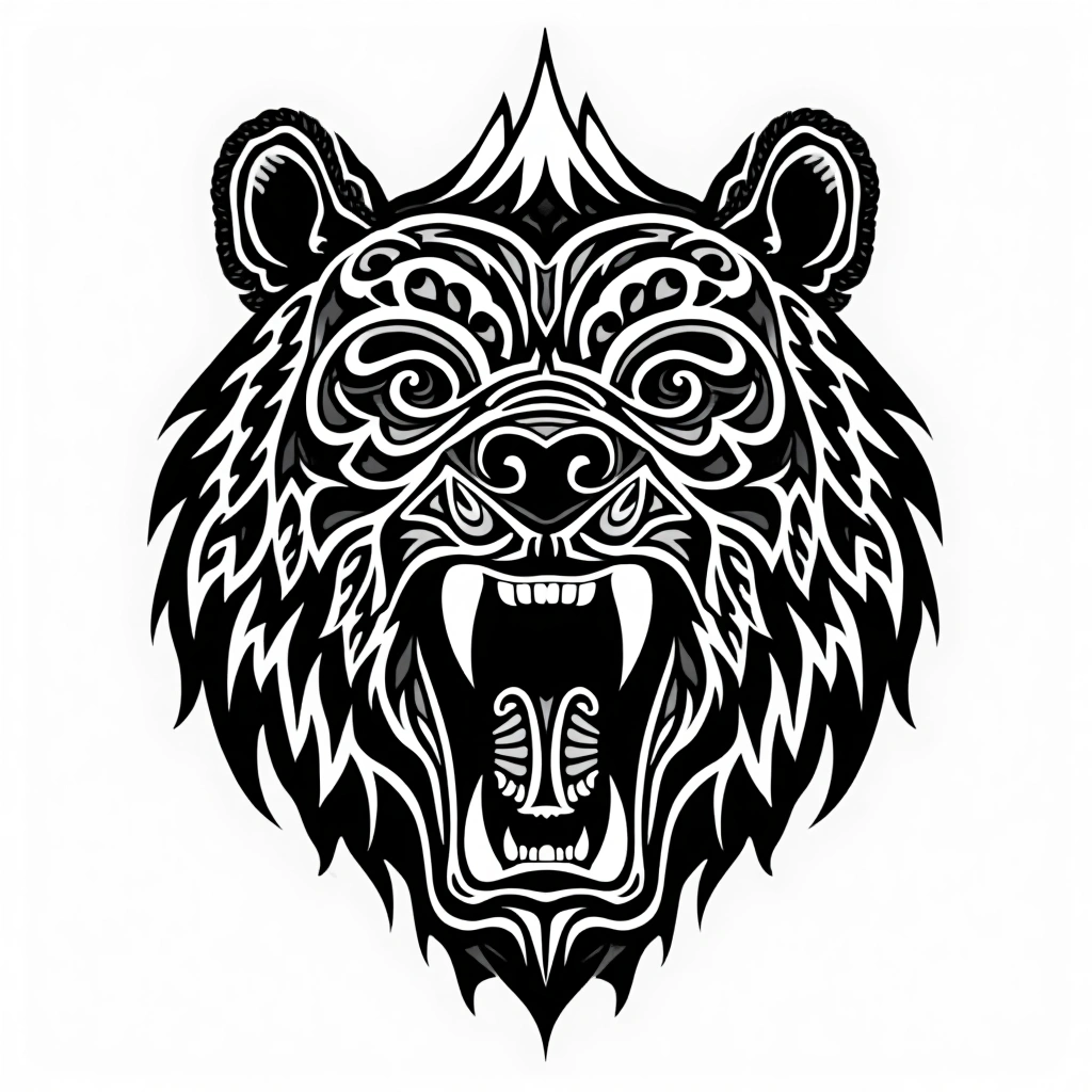 Tatouage ours en style maori, design généré par IA