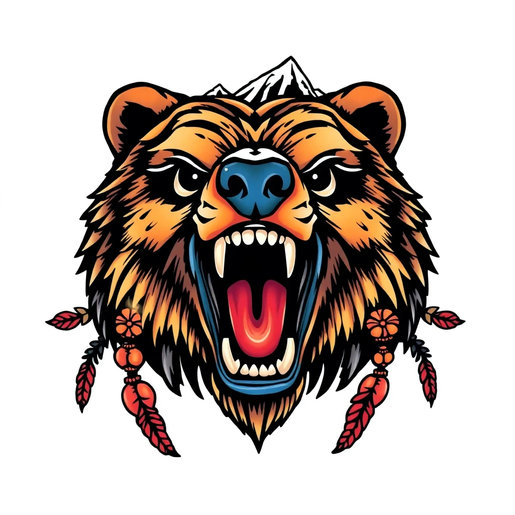 Tatouage ours en style néo-traditionnel, design généré par IA