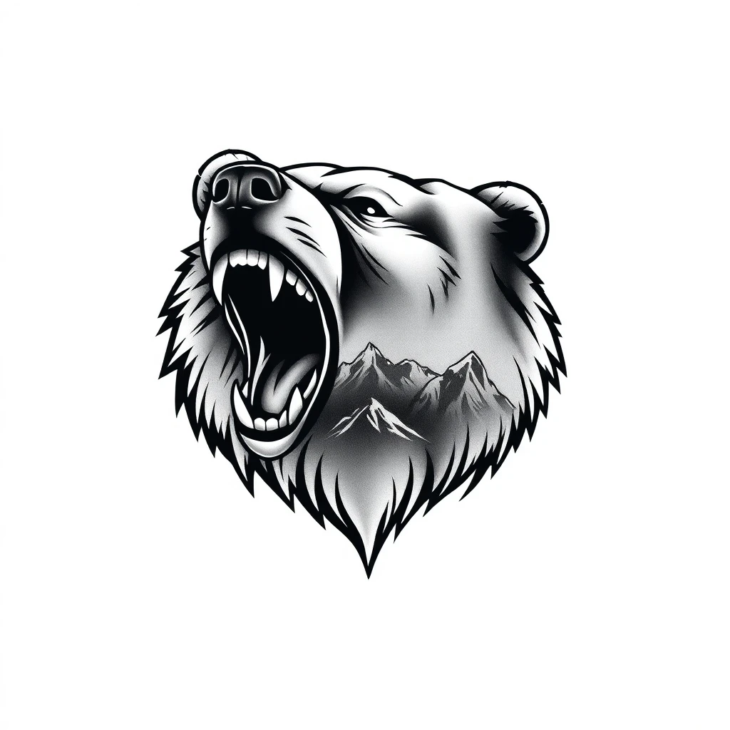 Tatouage ours en style noir et blanc, design généré par IA