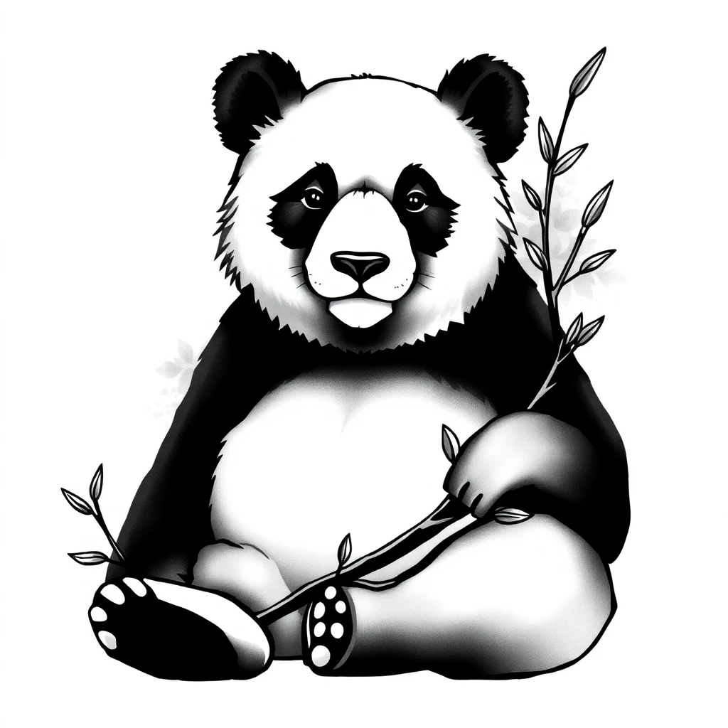 Tatouage panda en style black and gray, design généré par IA