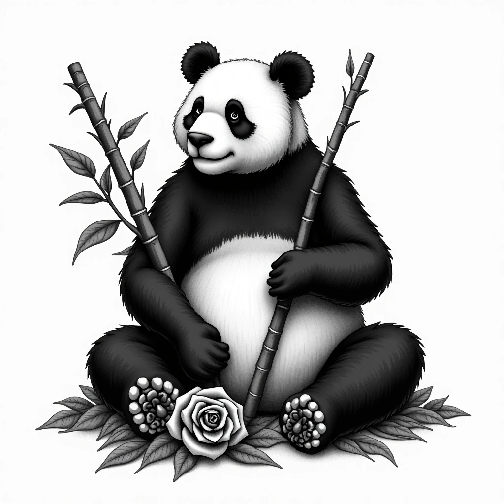 Tatouage panda en style chicano, design généré par IA