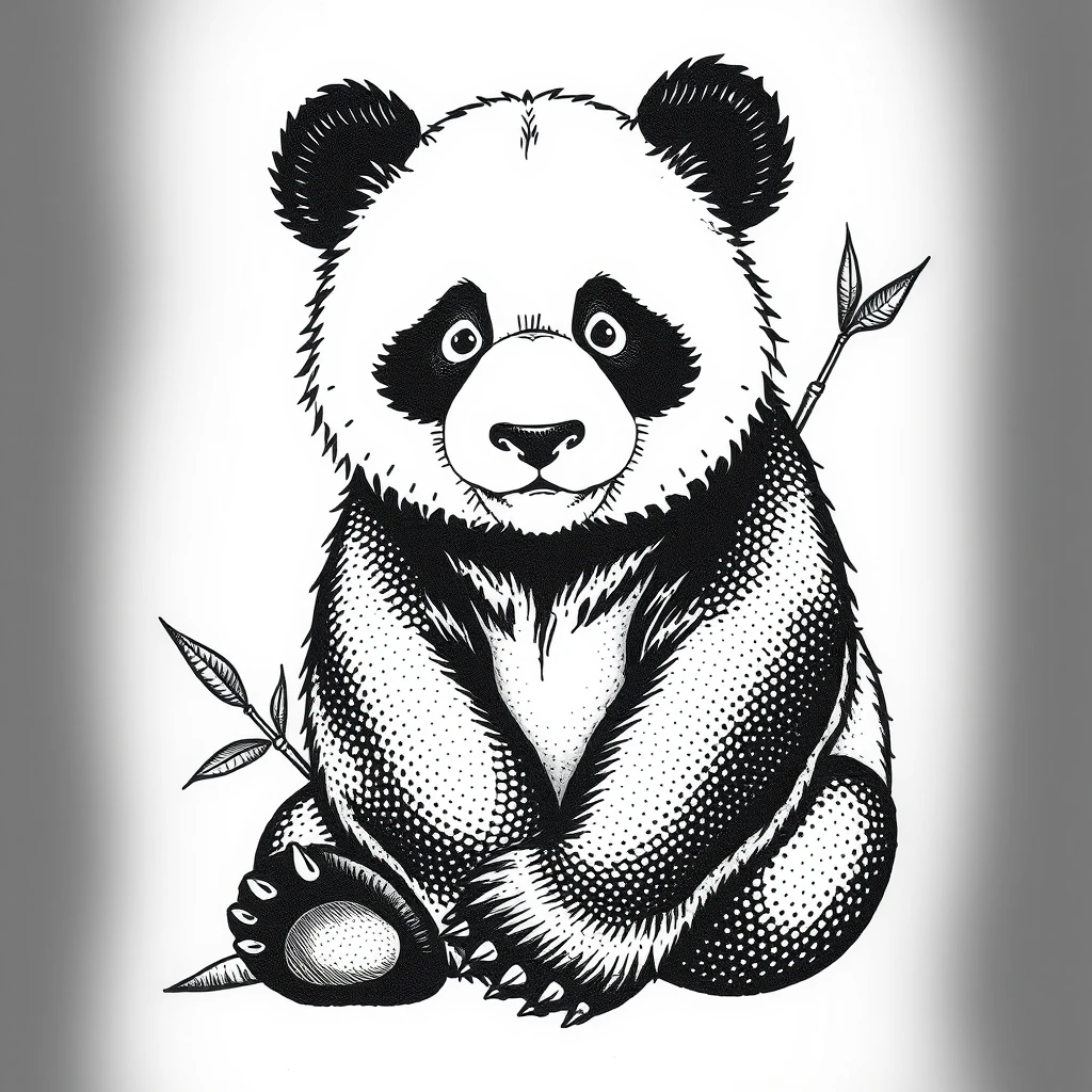 Tatouage panda en style dotwork