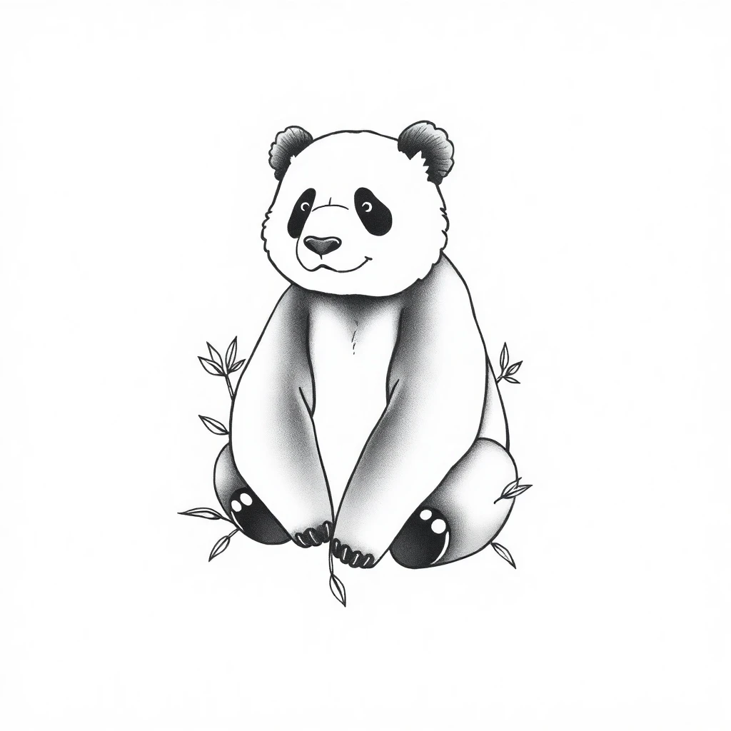 Tatouage panda en style fineline, design généré par IA