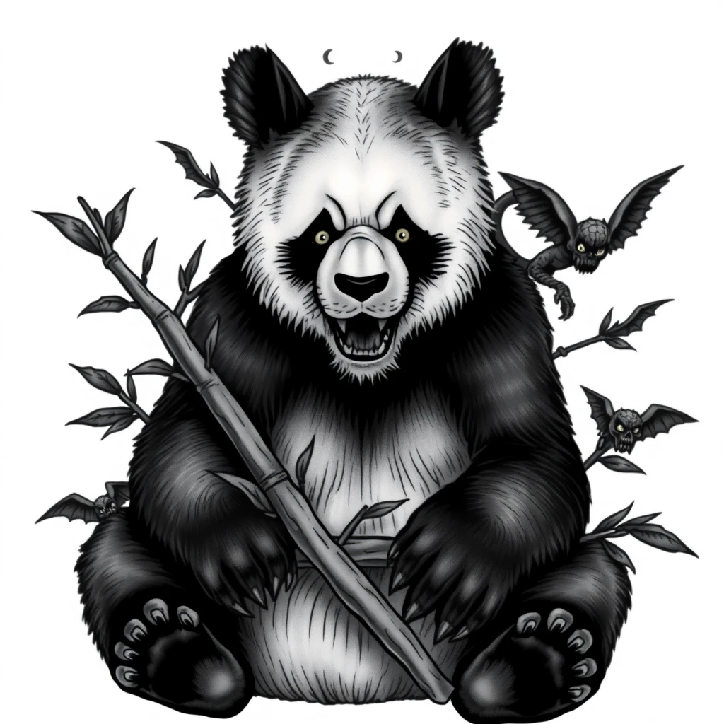 Tatouage panda en style horror, design généré par IA