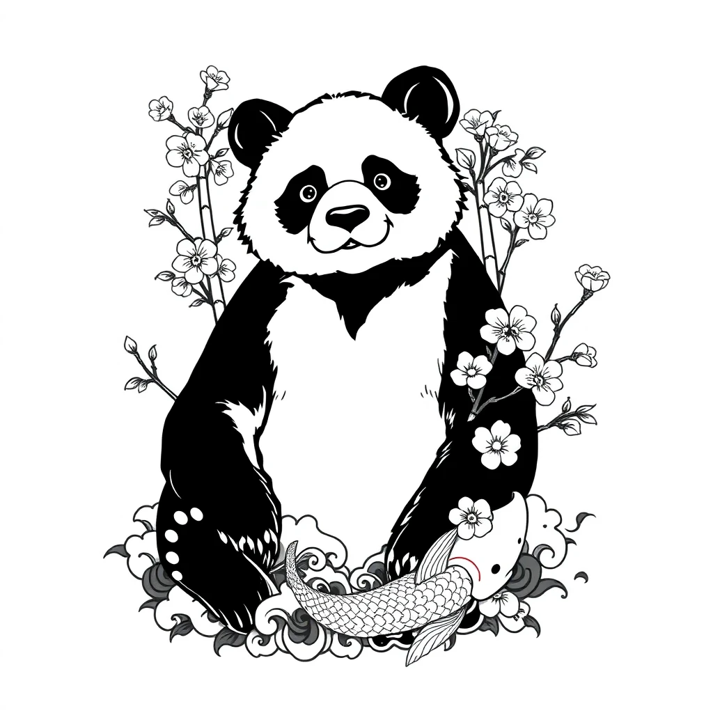 Tatouage panda en style japonais, design généré par IA