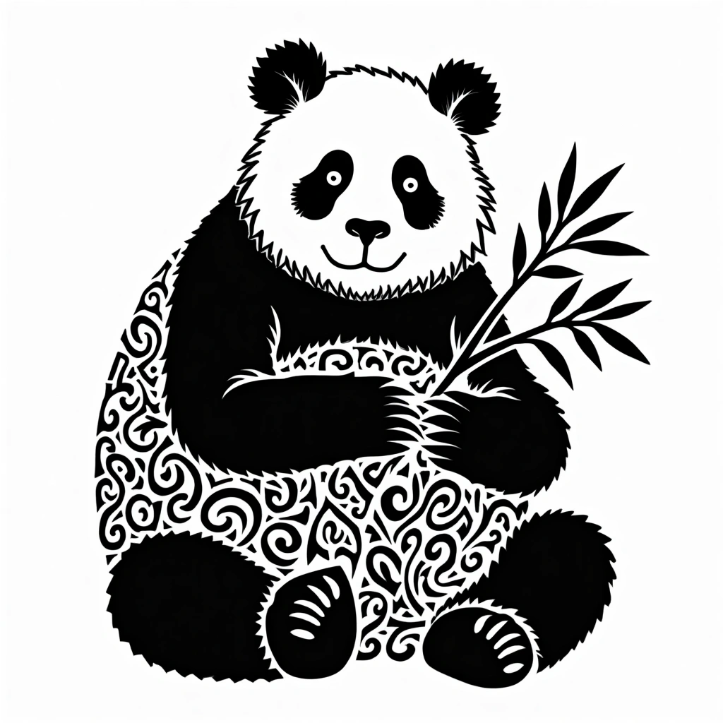 Tatouage panda en style maori, design généré par IA
