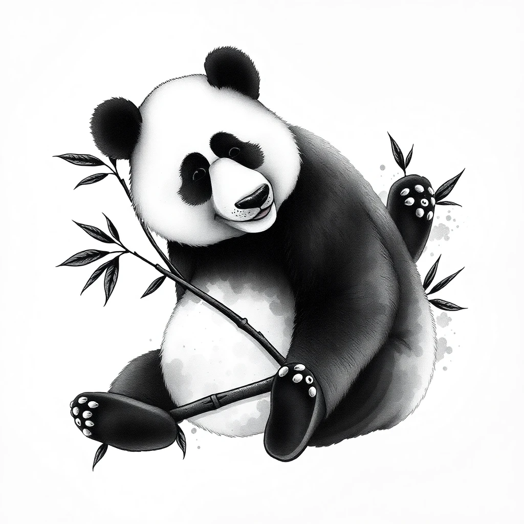 Tatouage panda en style noir et blanc, design généré par IA