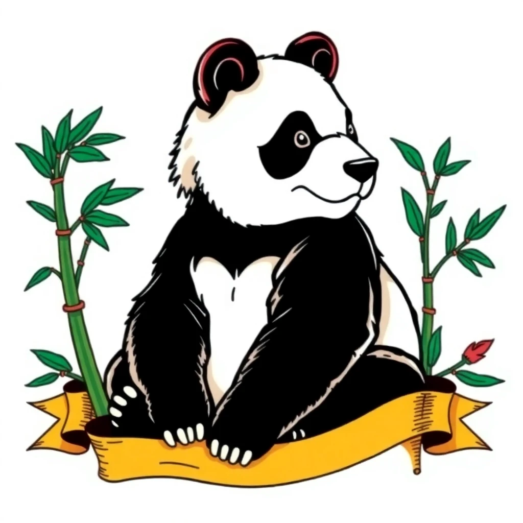 Tatouage panda en style old school, design généré par IA