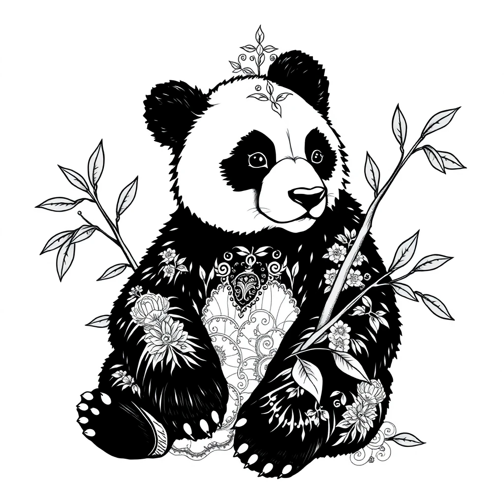 Tatouage panda en style ornemental, design généré par IA