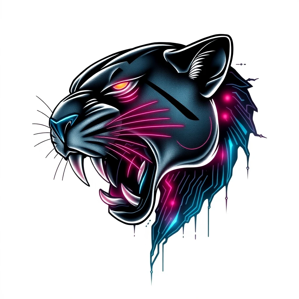 Tatouage panthère noire en style cyberpunk, design généré par IA