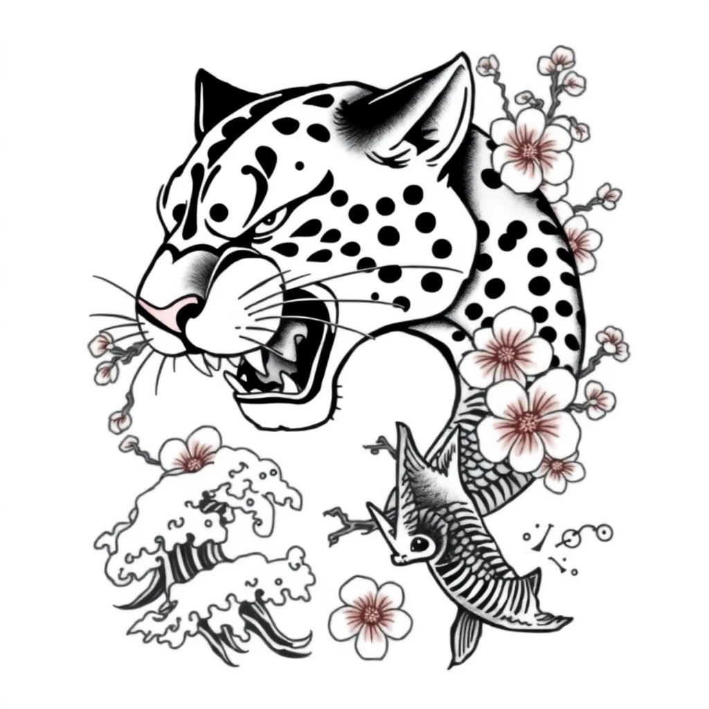 Tatouage panthère en style japonais, design généré par IA