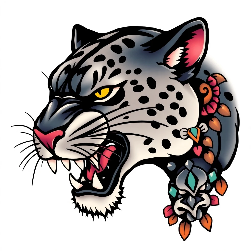 Tatouage panthère en style néo-traditionnel, design généré par IA