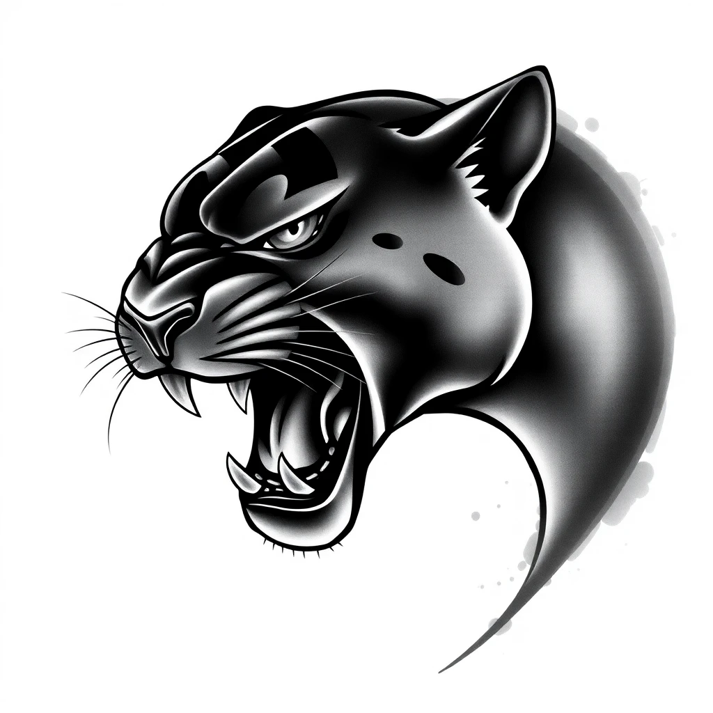 Tatouage panthère noire en style noir et blanc, design généré par IA