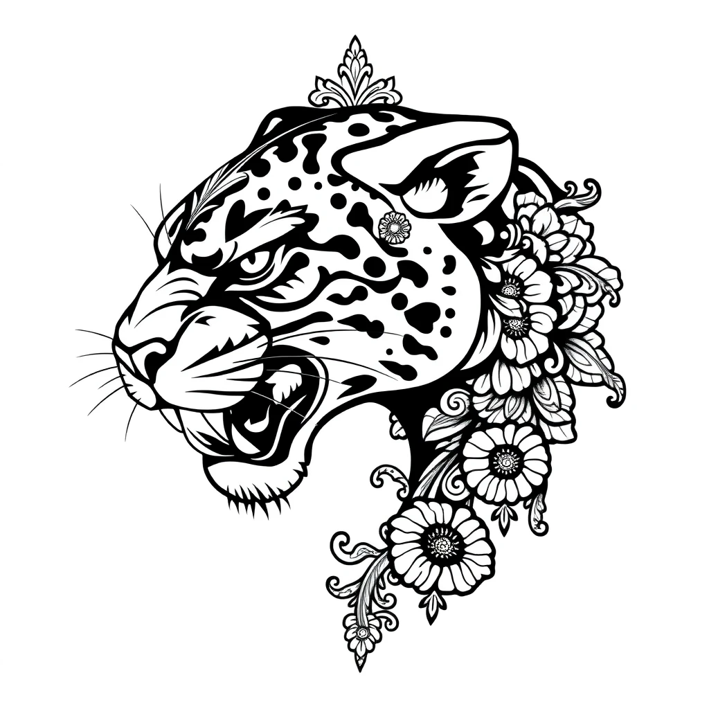 Tatouage panthère en style ornemental, design généré par IA