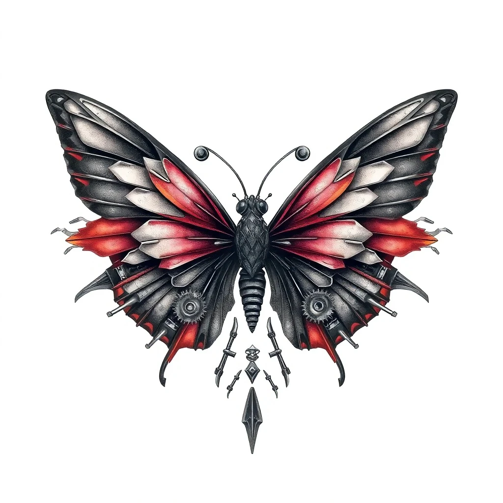Tatouage papillon en style biomécanique, design généré par IA