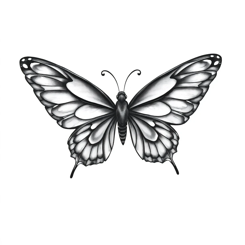 Tatouage papillon en style black and gray, design généré par IA