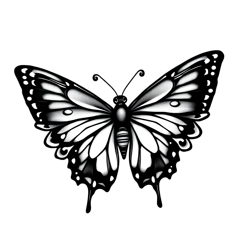 Idée de tatouage papillon en style blackwork, adaptable au sternum