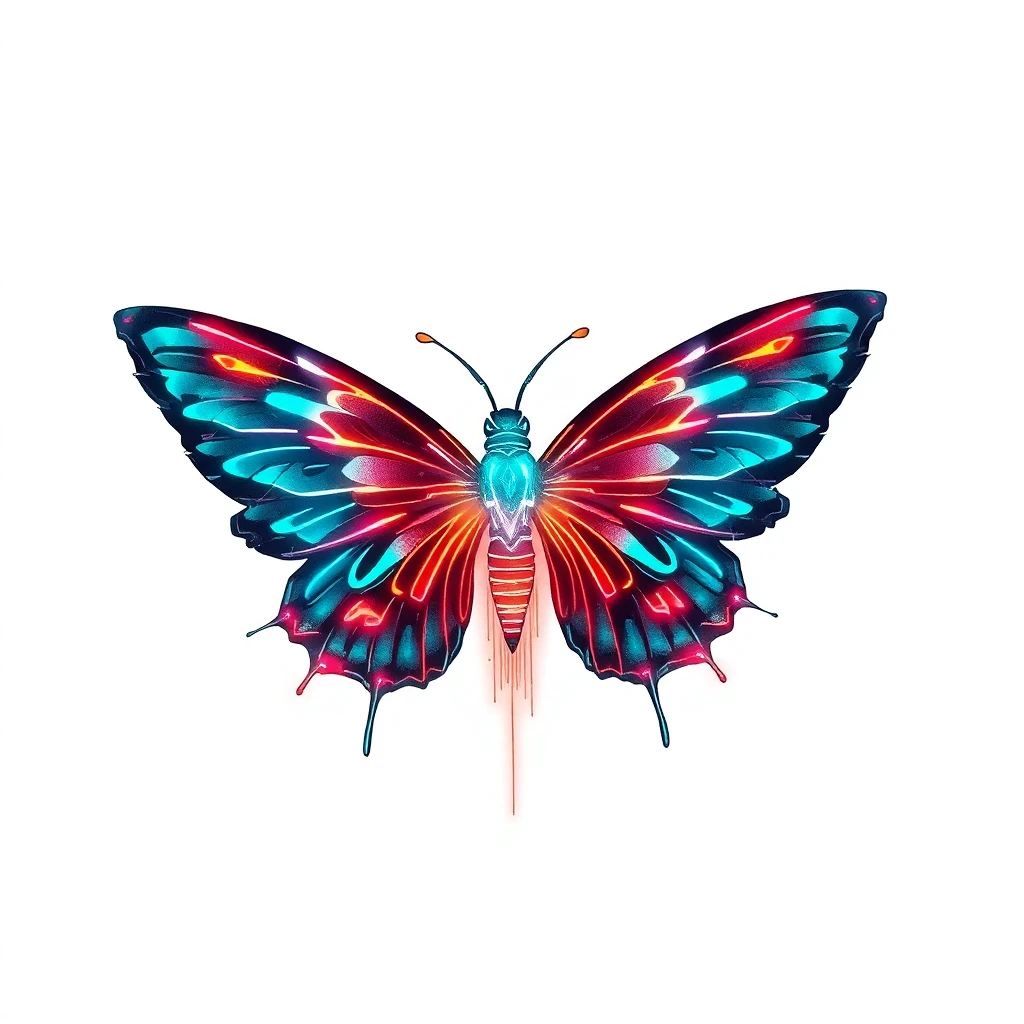 Tatouage papillon en style cyberpunk, design généré par IA