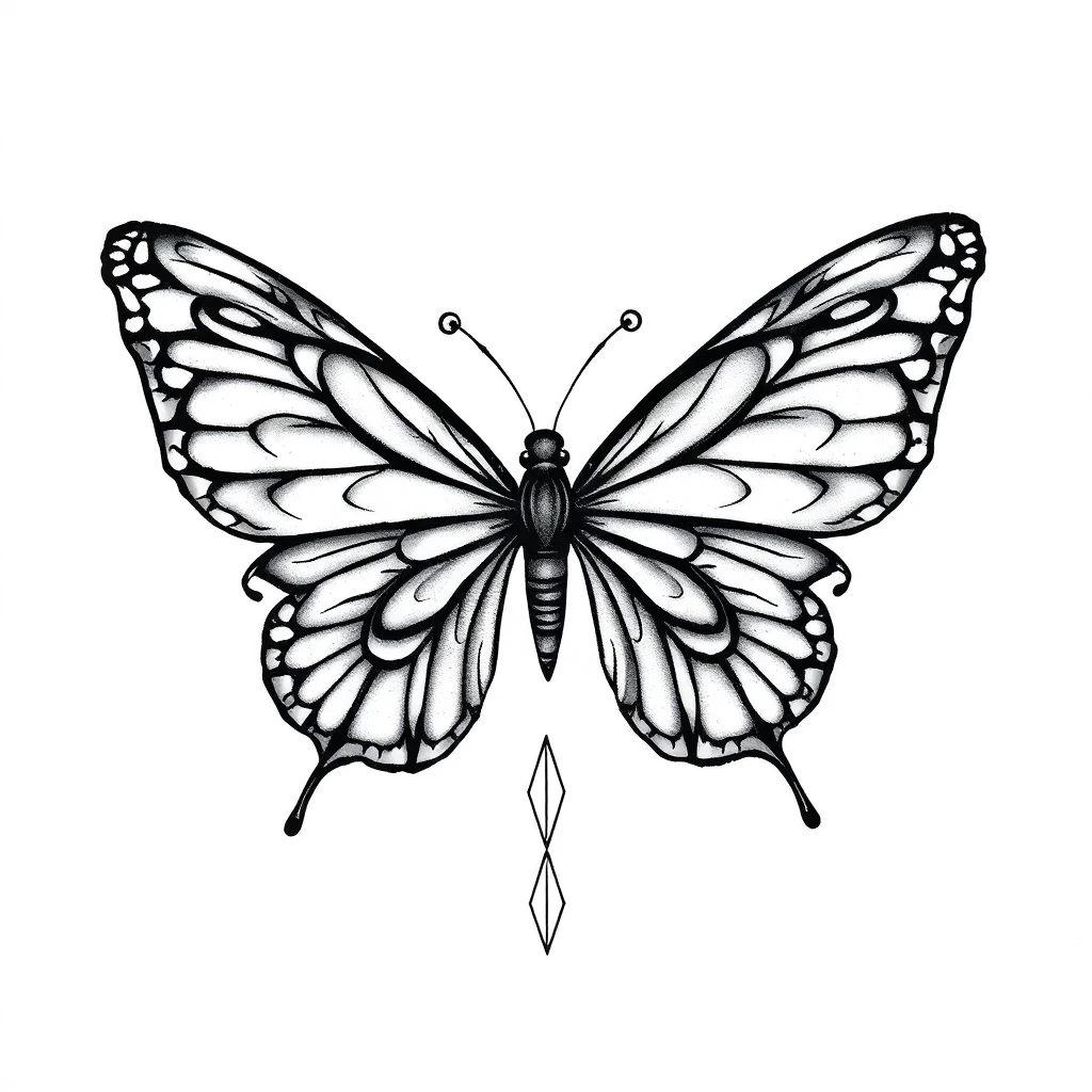 Tatouage papillon en style fineline, design généré par IA