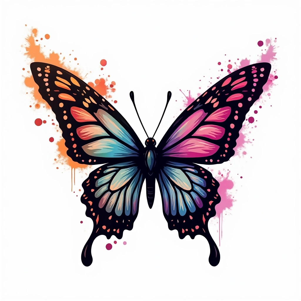Tatouage papillon en style graffiti, design généré par IA