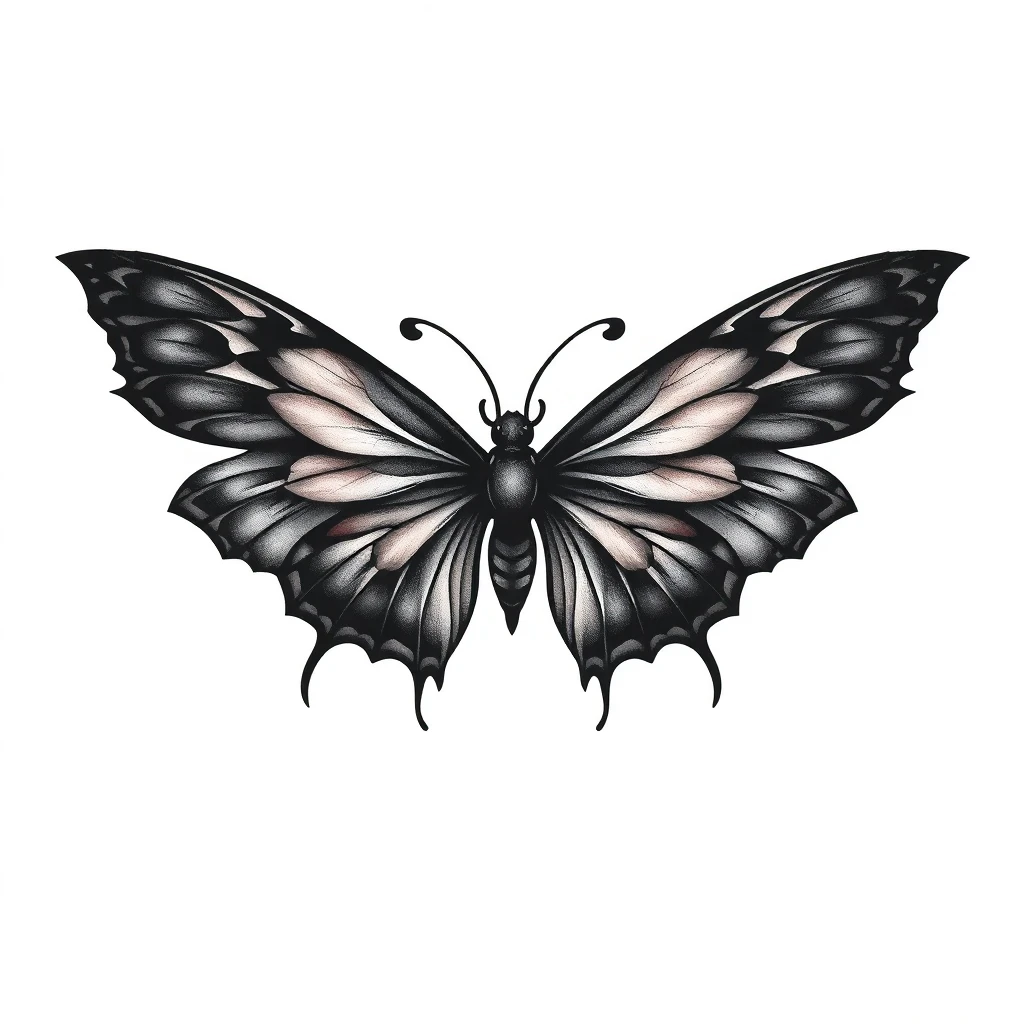 Tatouage papillon en style horror, design généré par IA