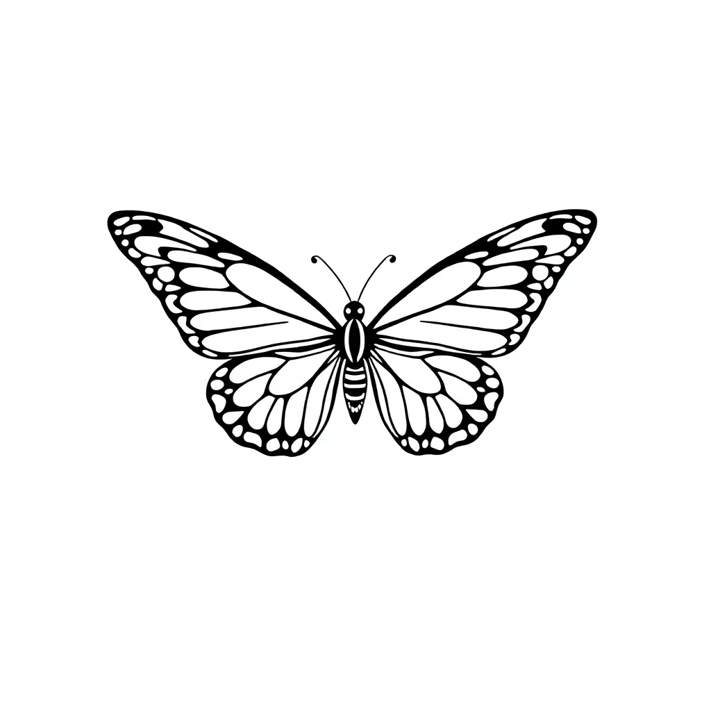 Papillon minimaliste au trait, ailes détaillées