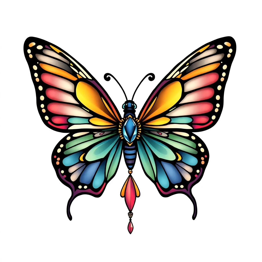 Tatouage papillon en style néo-traditionnel, design généré par IA