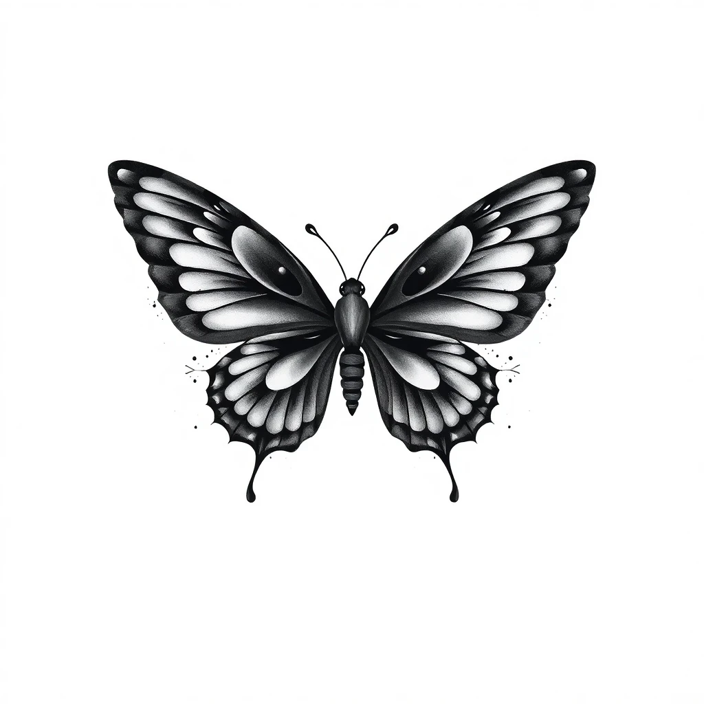 Tatouage papillon en style noir et blanc, design généré par IA