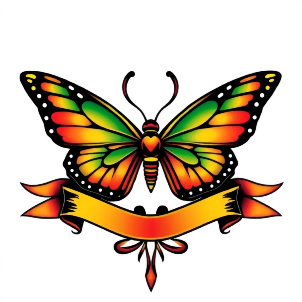 Tatouage papillon en style old school, design généré par IA