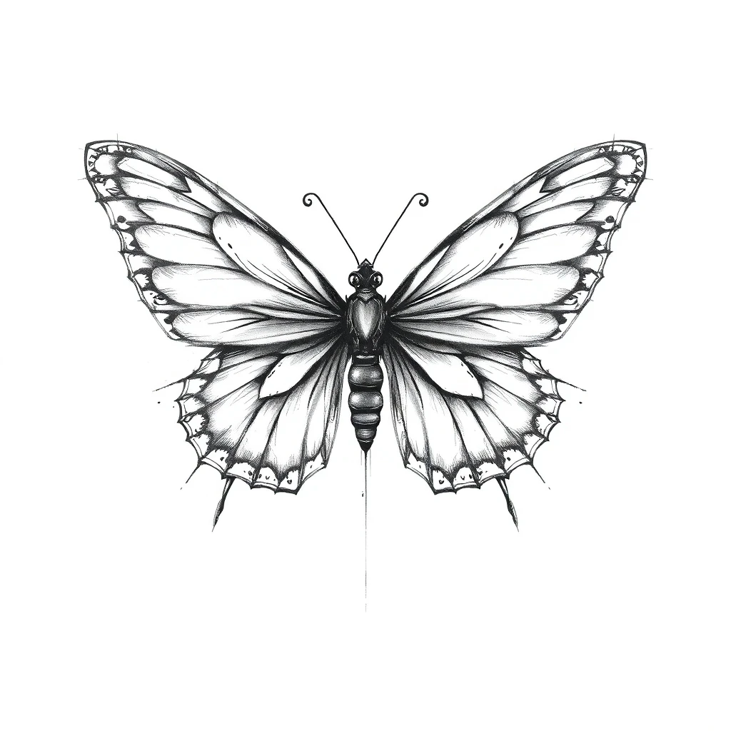 Tatouage papillon en style sketch, design généré par IA