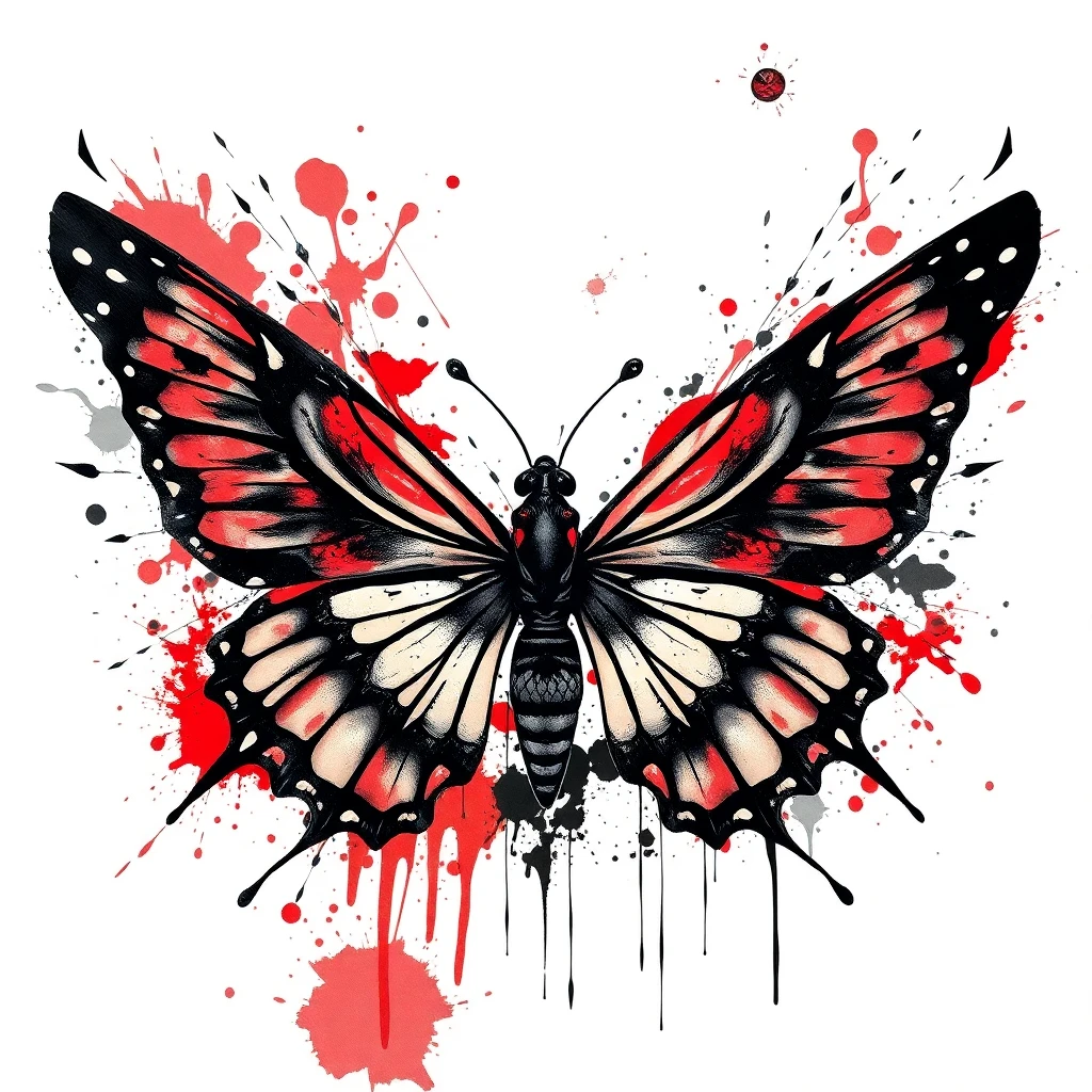 Tatouage papillon en style trash polka, design généré par IA