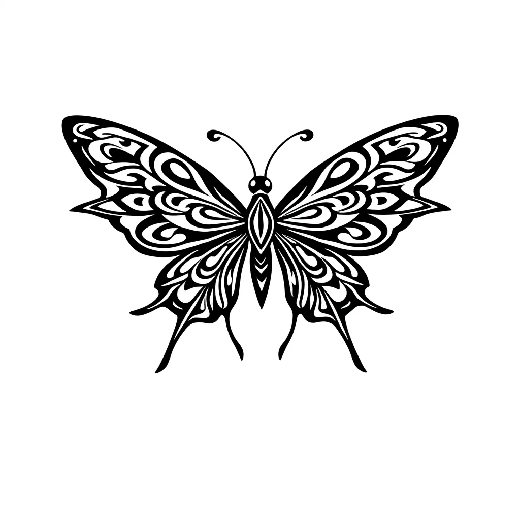 Tatouage papillon en style tribal, design généré par IA
