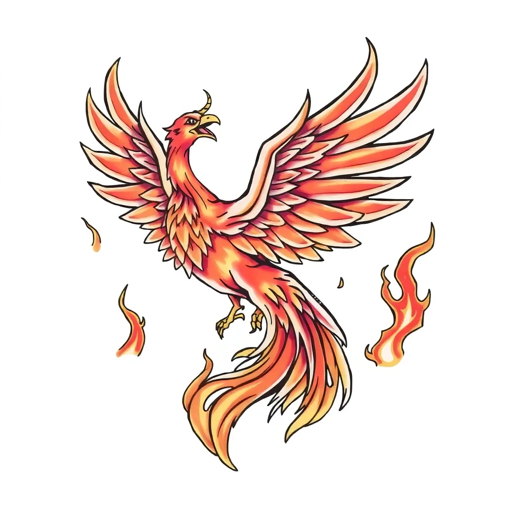 Tatouage phénix en style anime, design généré par IA